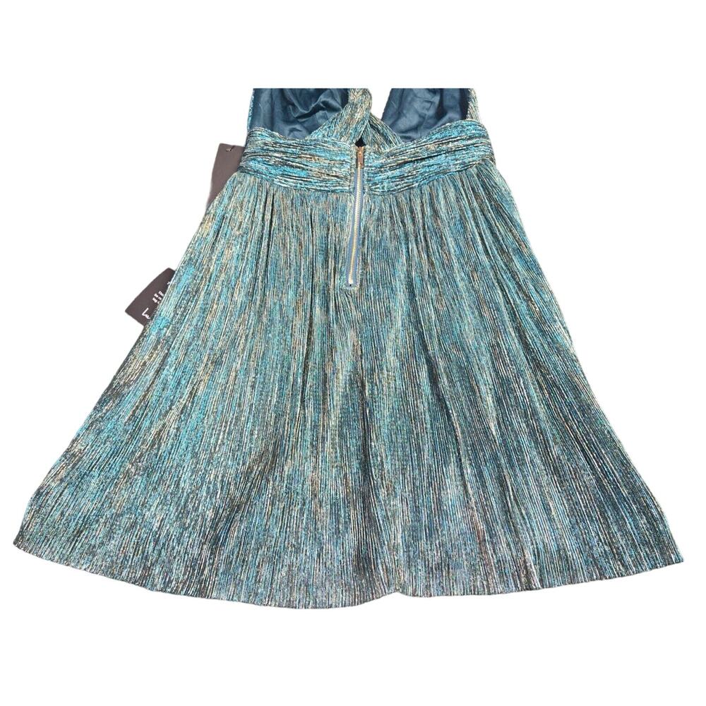 Lulus Women’s Size XS Ailey Gold and Teal Blue Metallic Skater Mini Dress - Picture 6 of 12
